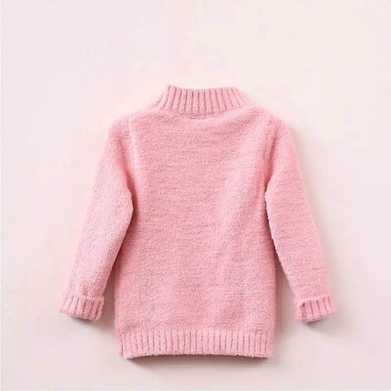 Детский свитер для девочек, осенне-зимняя однотонная трикотажная одежда с узором в виде сердца и высоким воротником, Новинка
