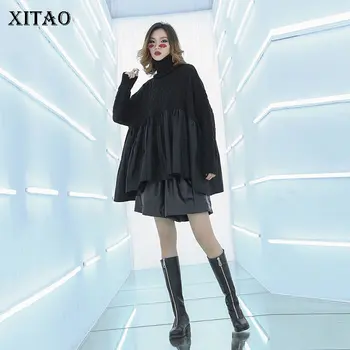 

XITAO Pleated Knitted Sweater Lady Style Fashion New Turtleneck 2019 Autumn Patchwork Minority Pullover Casual Sweater WQR2000