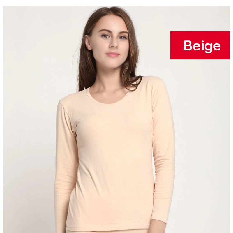 Beige Хлопковое термобелье, набор для зимы, кальсоны, Зимняя женская Термоодежда, хлопок, термомайка, мужское нижнее белье для влюбленных - Цвет: Beige