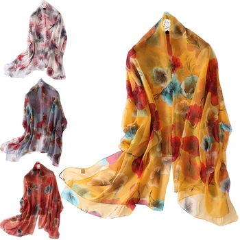 

Women Floral Printing Silky Scarf Shawls Sun Protection Female Gauze Long Beach Wraps NYZ Shop