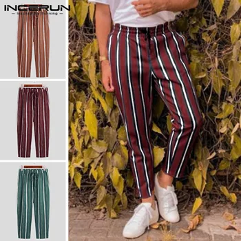 

INCERUN Men's Business Elegant Lacing Pants Chic Stripes Fit Pockets Trousers Men Breathable Brand Pants Camisa Size S-5XL