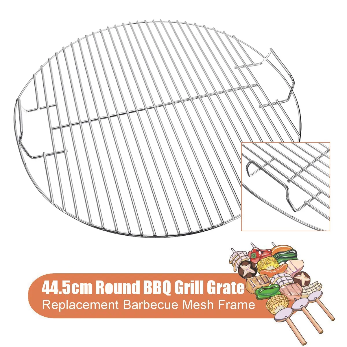 

Hot New 44.5cm Round Charcoal Grill Grate Metal Cooking Barbecue Mesh Frame BBQ Foods Grilling Basket Portable Silver Net Replac