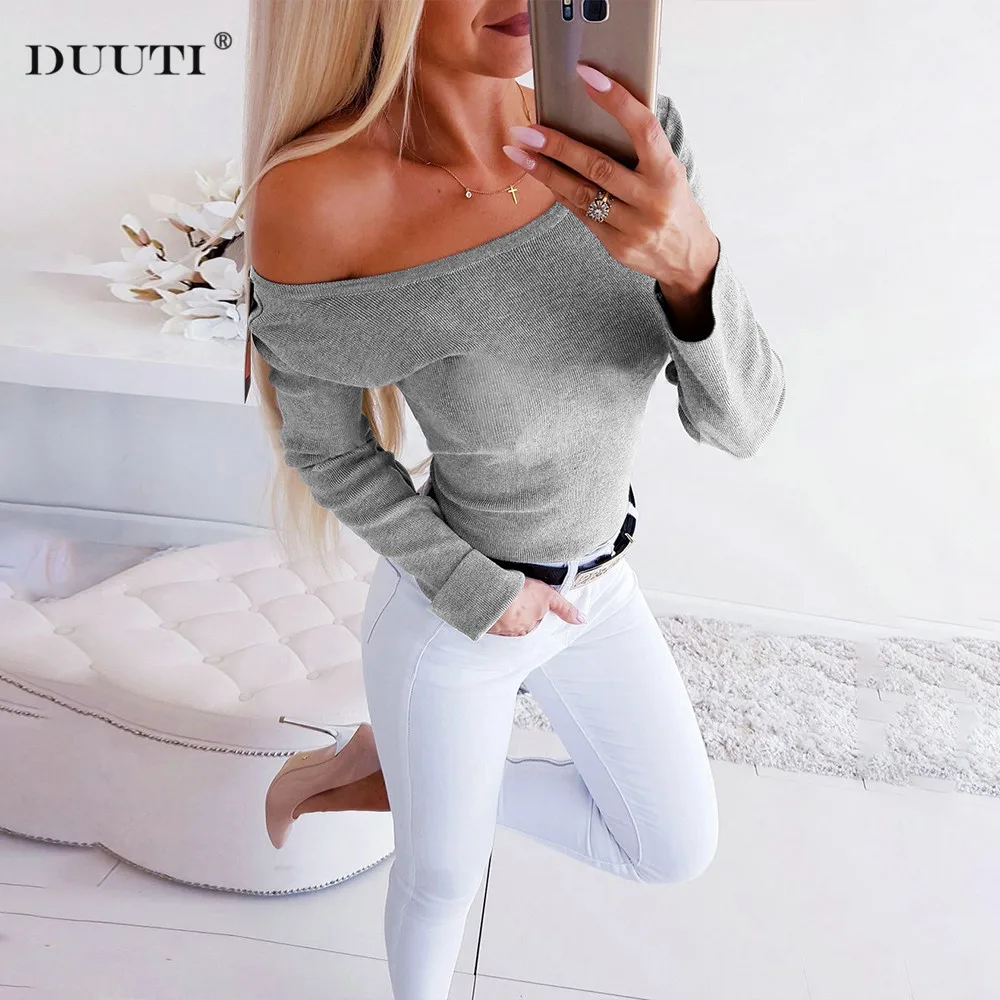 

DUUTI New Sexy Women Clothes Long Sleeve Loose Lace Stitching Design Round Neck Top Casual Pullover Lady Backless Tight Tops D35