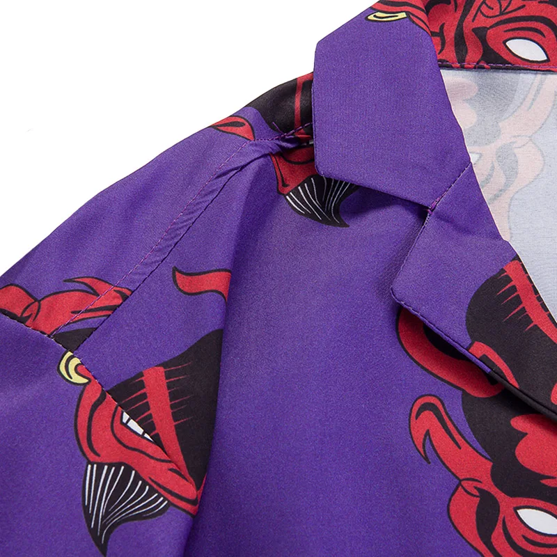 Beste 2019 Hip Hop Shirts Streetwear Heren Hawaiiaanse Shirt Duivel Hoofd Harajuku Zomer Strand Overhemd Hawaii Dunne Roze Tops Korte Mouwen