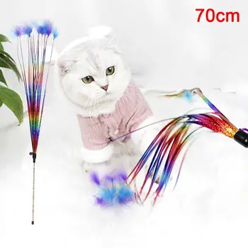 

Pet Cat Kitten Feather Bell Tassel Teaser Playing Stick Wand Rod Interactive Toy 2020