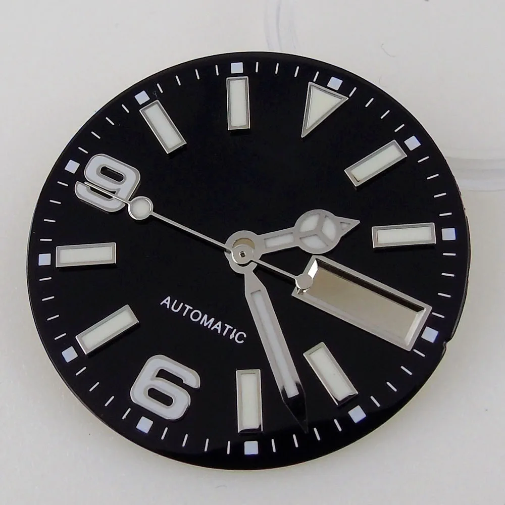 29mm Black Watch Dial Hands Set Day/Date Window Fit for NH36 Movement