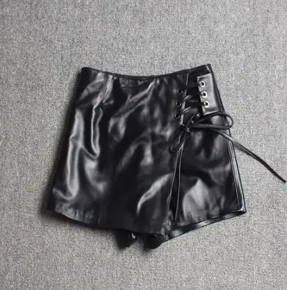 Gratis Verzending, Merk Vrouwen Echt Lederen Shorts. mode Zachte Schapenvacht Slanke Korte Broek, Vrouwelijke Lady Sexy Shorts Rokken. zwart