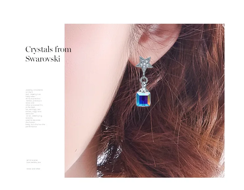 Warme Farben Crystal from Swarovski Earrings for Women S925 Sliver Square Cube Crystal Drop Earrings Korean Earrings Brincos