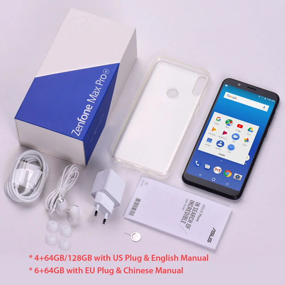 Мобильный телефон ASUS ZenFone Max Pro M1, 4G, Восьмиядерный, Android 8,1, 4 Гб, 128 ГБ, 16 Мп+ 8 Мп, 6 дюймов, 5000 мА/ч, смартфон с функцией распознавания лица