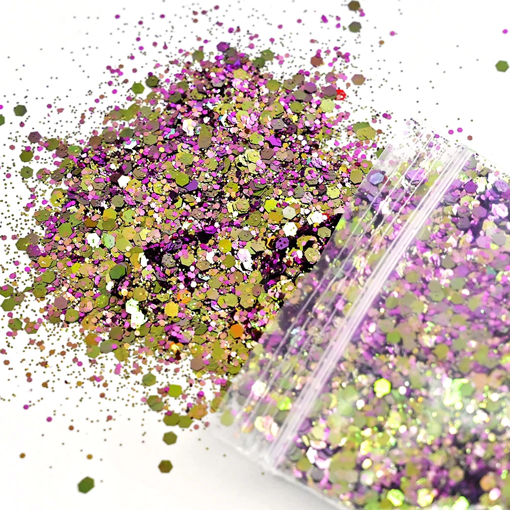 50g/bag Mermaid Nail Art Glitter Mix Size Chunky-Hexagon Laser Sequins 8 Color Shiny Chameleon Manicure Flakes Decoration nail flakes nail glitter nail decoration nail decorations