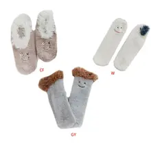 Женские зимние Пушистые Носки-тапочки Нескользящие чулочно-носочные изделия с вышитым рисунком 094B