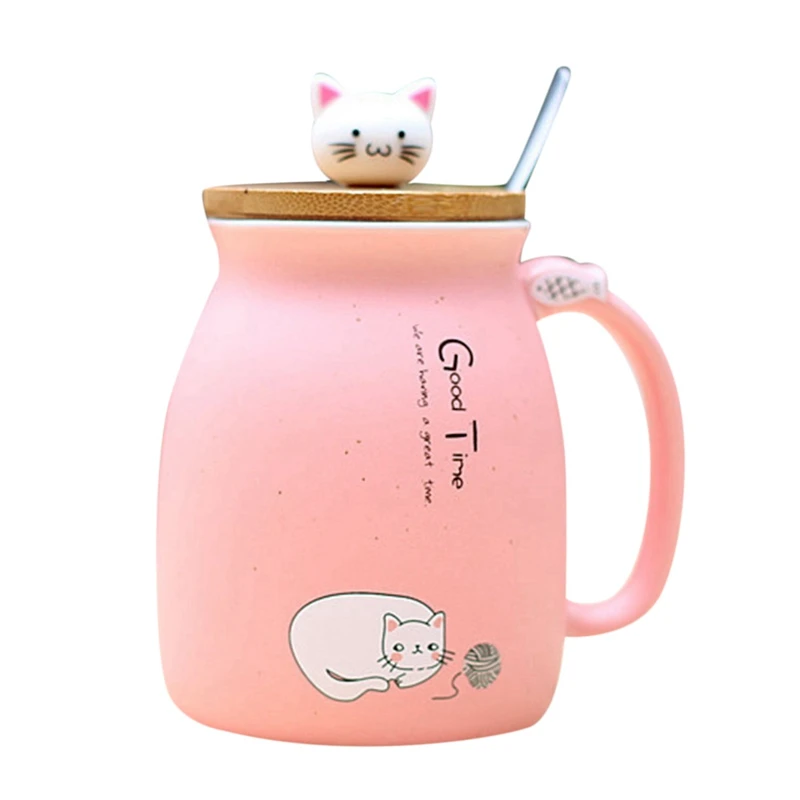 2pcs New Sesame Cat Heat-Resistant Cup Color Cartoon with Lid Cup Kitten Milk Coffee Ceramic Mug Children Cup Office Gifts
