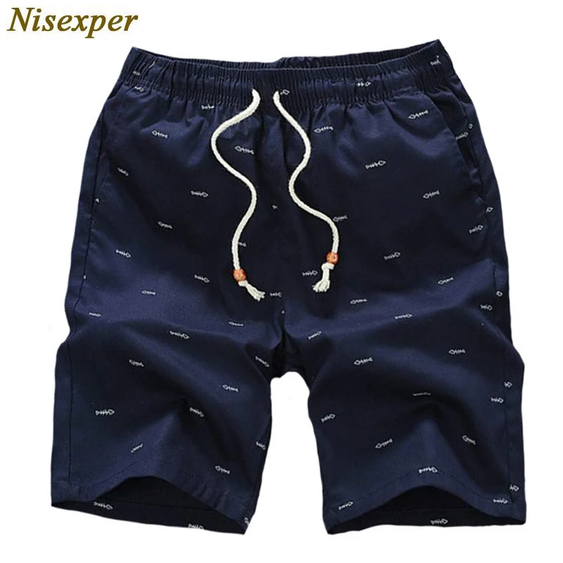 Nisexper Горячие мужские s шорты хлопок Мужская одежда рыбья кость эластичный пояс с принтом пляжные шорты высокое качество плюс размер 5XL