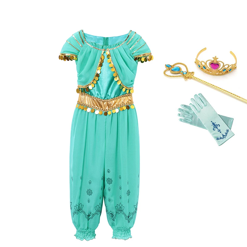 Элегантное платье принцессы, Лампа Алладина, жасмин, одежда Детский карнавальный костюм на Хэллоуин, детское платье цвета жасмин для девочек - Цвет: Costume set 01