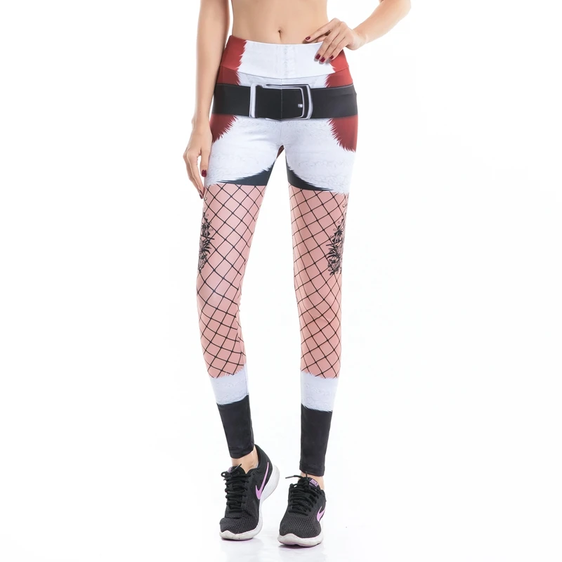 

2019 New Christmas Leggings Fashion Mesh Print Ankle-Length Breathable Fitness Leggings