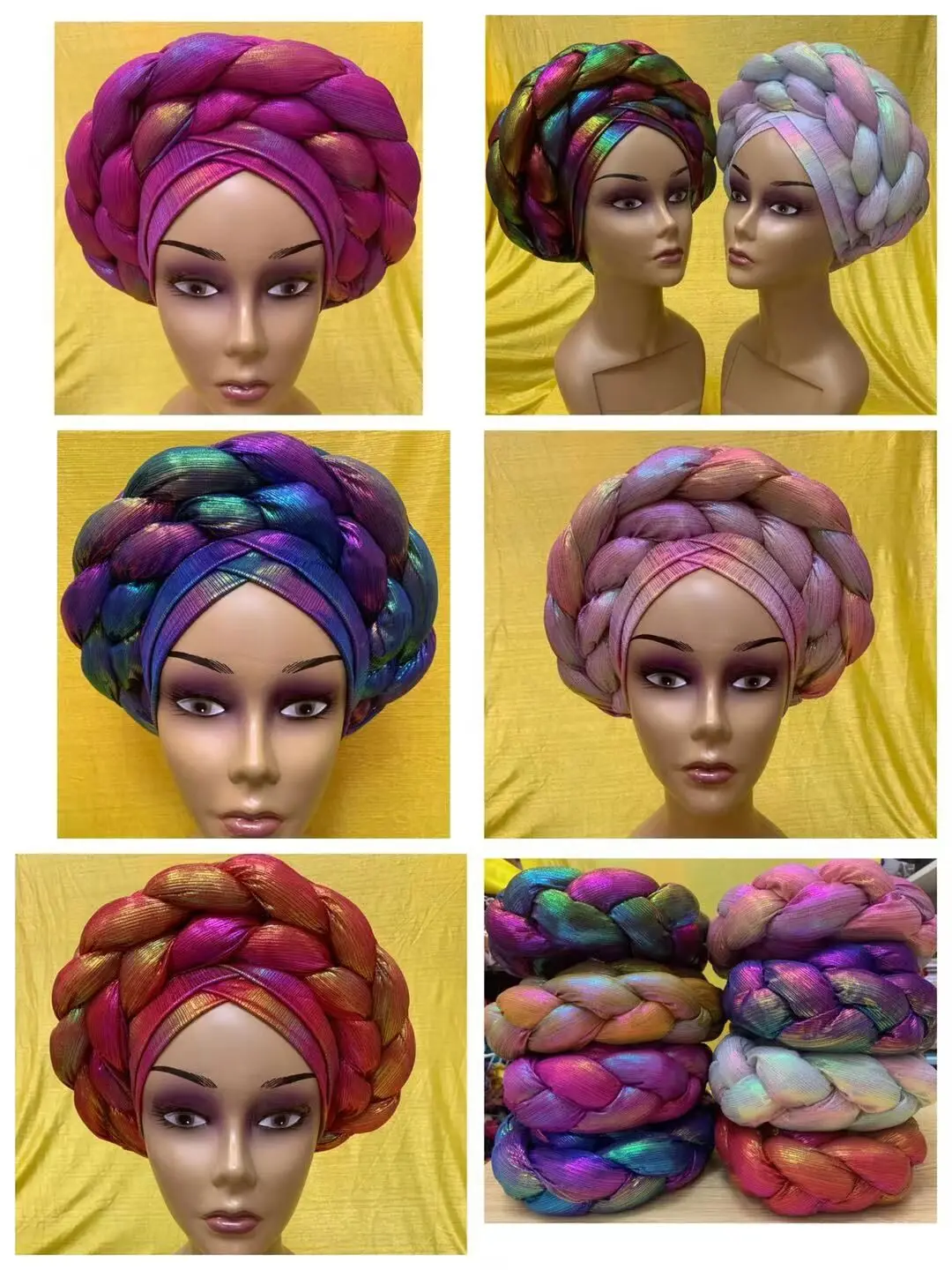 

2021 African Headtie Turban With Shiny colorful Elegant Turban Hat Headtie Turban Scarf Headwrap Women Cap/dozen one pack
