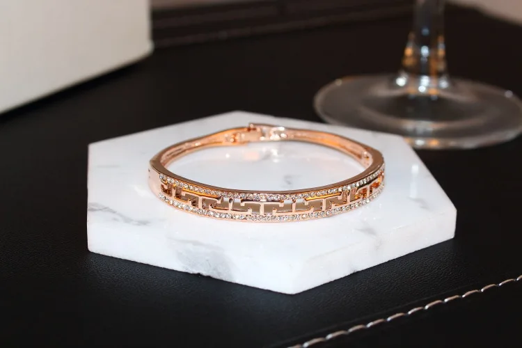 Краткое двухрядный CZ браслет с кристаллами роза подвеска золотого цвета браслеты для женщин Свадебная вечеринка манжета браслет