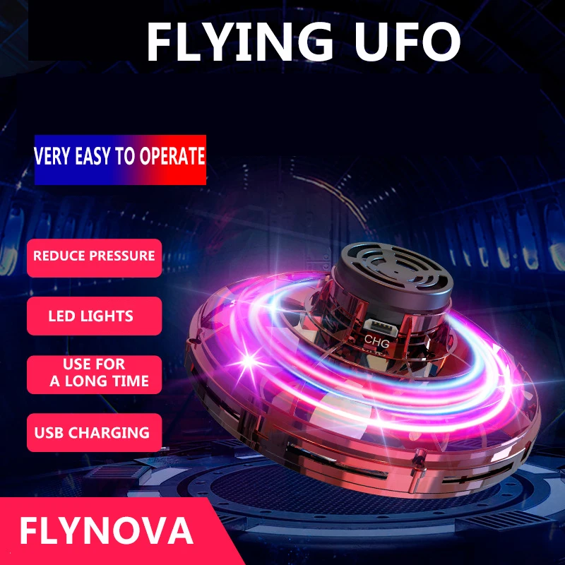 

flynova Most Tricked-Out spinner hand Flying Spiner finger game Toys Mini UFO LED drone saucer flying disc gift for child