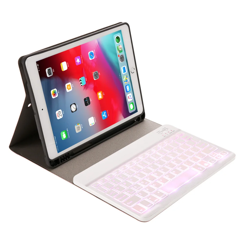Чехол с клавиатурой с подсветкой для iPad 10,2, чехол с карандашом для Apple iPad 7-го поколения, 10,2 дюймов, беспроводная клавиатура, чехол