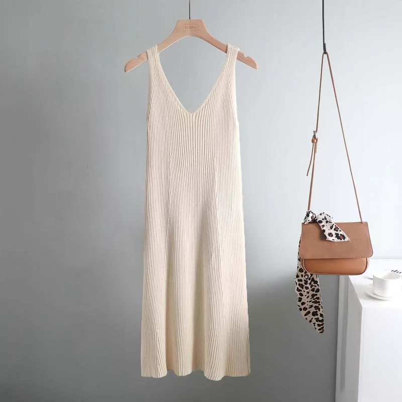 autumn winter Woman thick knit Tank Dress Casual sleeveless sweater dress Camisole Female v-neck camis sexy sweater dress