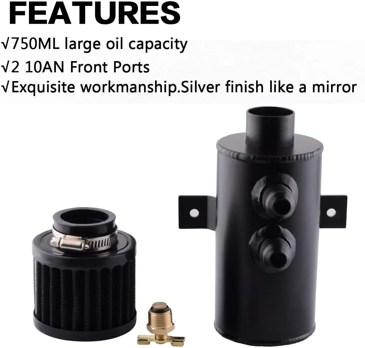 750ml Aluminum AN10 Oil Catch Can Exhaust Reservoir Tank with Breather Filter Baffled Kit Fuel Tank OCC-1011 oil catch can