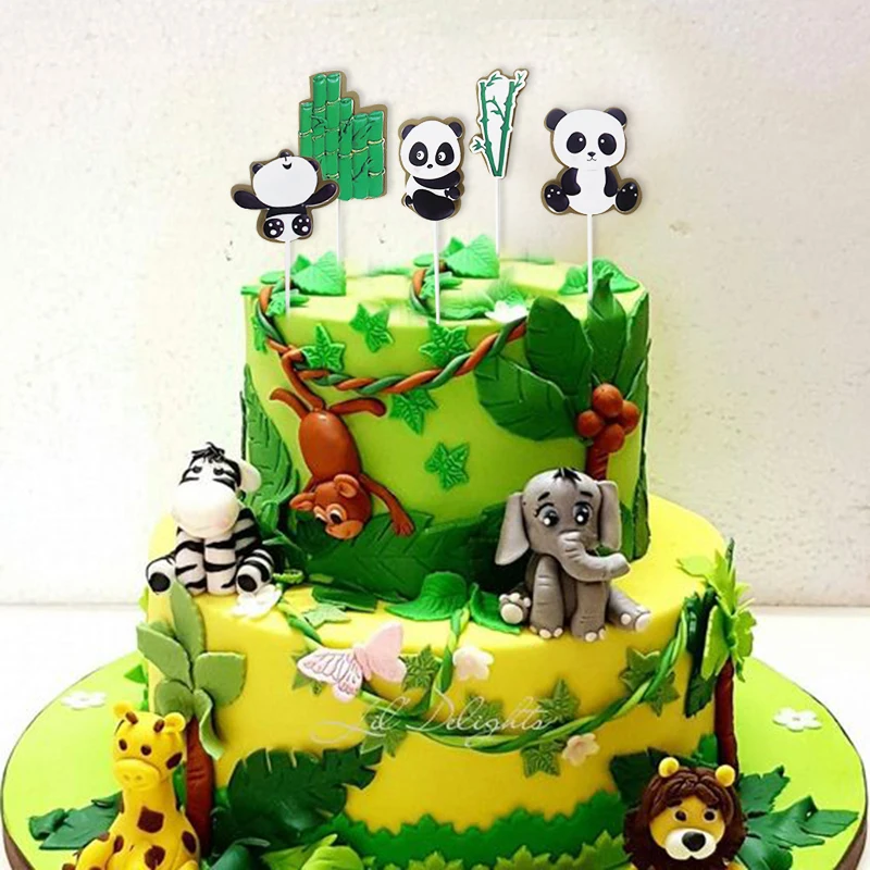 5pcs panda bamboo cake topper kids birthday party decoration jungle party topper panda birthday party supplies baby shower decor