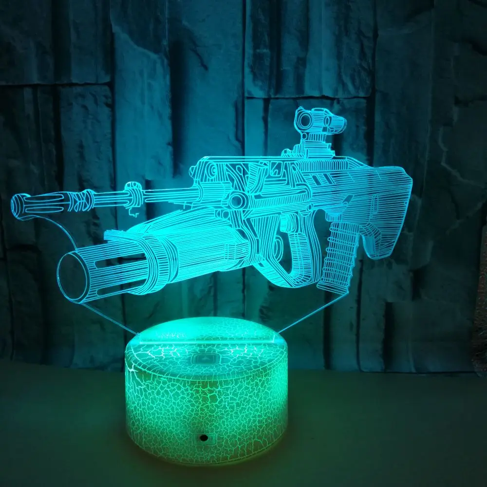 

Rifle Shooting Machine Gun Battle Royale Model 3D Touch Lamp RGB Changeable LED 7 Color Change Night Light For Game Friend Boys