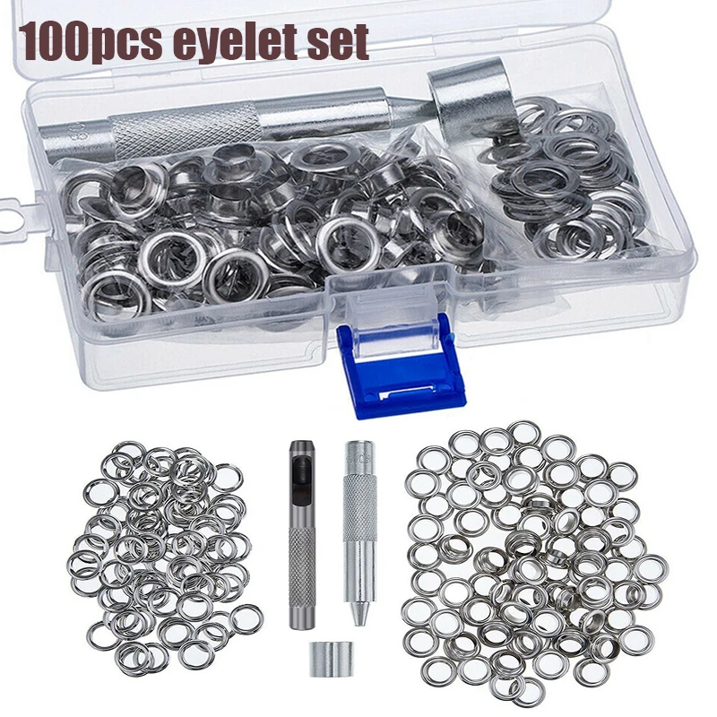 

100pcs Copper Grommet Eyelets Set Tool Kit for DIY Repairing Canvas Tent Scrapbooking Shoes Leather Craft Grommet Eyelets Tools