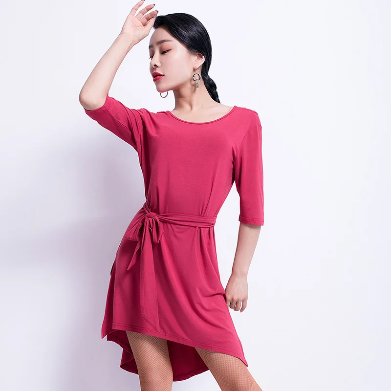 Платье для латинских танцев, женская одежда для бальных танцев, танго, сальса, ча-Самба, Румба, тренировочный наряд DF1564 - Цвет: Bean paste color