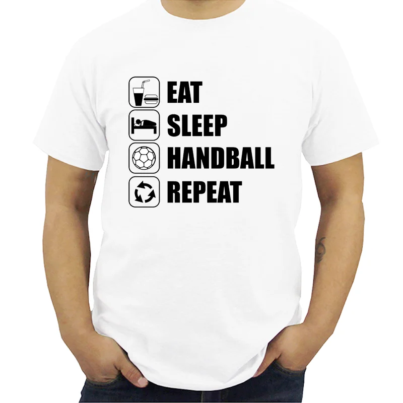 Футболка мужская с принтом Eat Sleep Handball модная Повседневная рубашка коротким