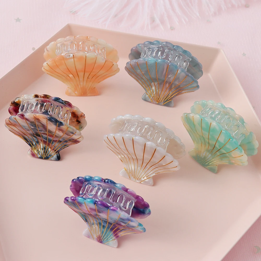 1PC Shell Shape Hair Clips Acetate Barrette Beauty Crab Hairgrip Headwear Acrylic Beach Hairpins Hair Claws Styling Accessories hair claw hair clips hair accessories