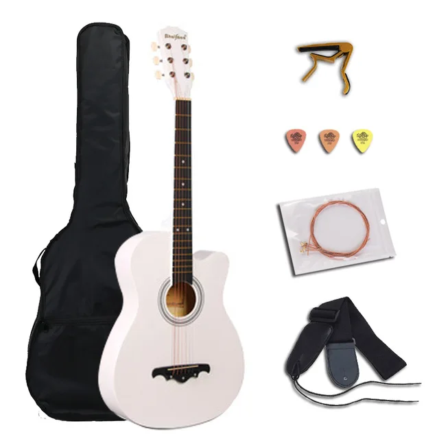 38/41 дюймов Акустическая гитара для начинающих наборы с Капо медиаторами 6 струн гитара липа Музыкальные инструменты AGT166 - Цвет: AGT16AWhite