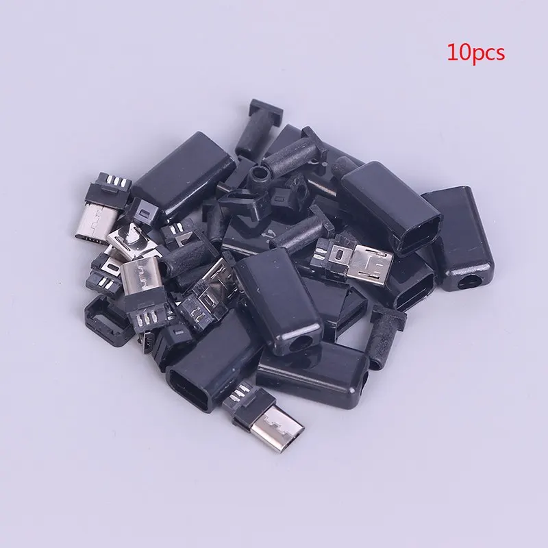 10 шт./компл. Micro 5 Pin USB сварки Тип с разъемом «папа» DIY разъем Пластик крышка черного и белого цвета - Цвет: Черный