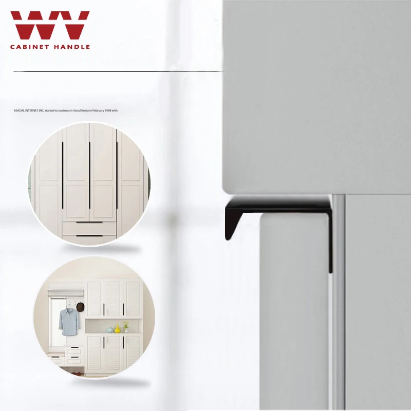 Серебряные скрытые ручки для шкафов WV черные современные минималистичные с