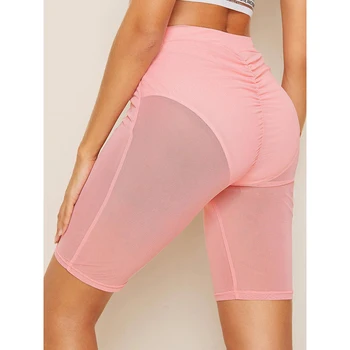 

women shorts See-through high waist Sexy Club pink spandex Slim Fit Mesh short shorts Skinny Elastic Waist street wear fashion