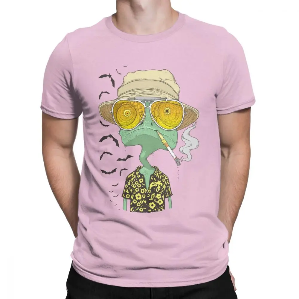Мужская футболка Rango Fear And Loathing In Las Vegas, топы из чистого хлопка с коротким рукавом, летние футболки - Цвет: Розовый
