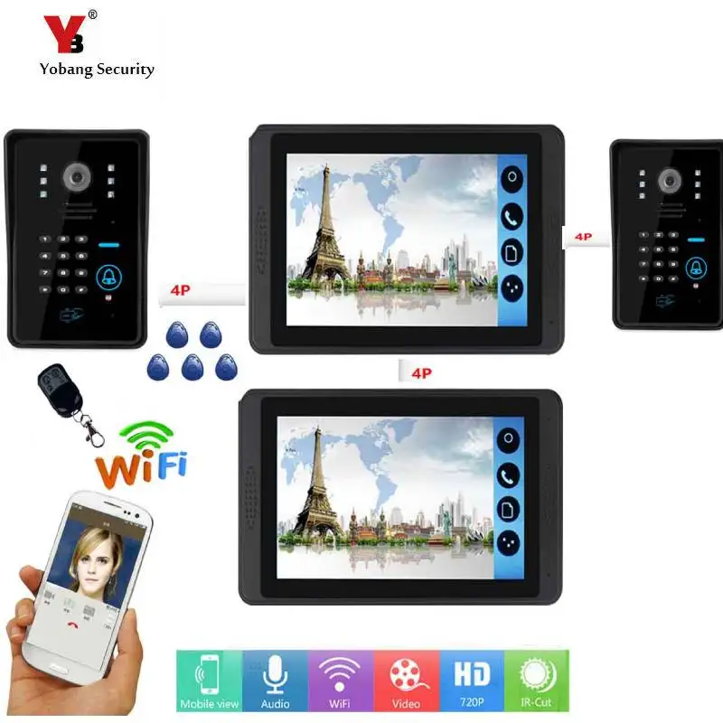 

2 camera+ 2* 7inch Monitor Wired WIFI Video Door Phone Doorbell Intercom Entry System Support Night Vision Phone APP Remote