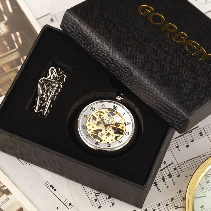 Vintage Watch Necklace Steampunk Skeleton Mechanical Fob Pocket Watch Clock Pendant Hand-winding Men Women Chain Gift