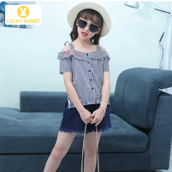 

Summer Children Girls Black Two Piece HolidayTop And Short Pants Set Strapless Shoulder Matching Top And Bottom Outfit