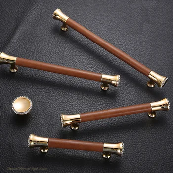 

Retro European Brown Leather Handle Cabinet Drawer Furniture Handles And Knobs Hardwar Wine Cupboard Pulls Gold Wardrobe Handles