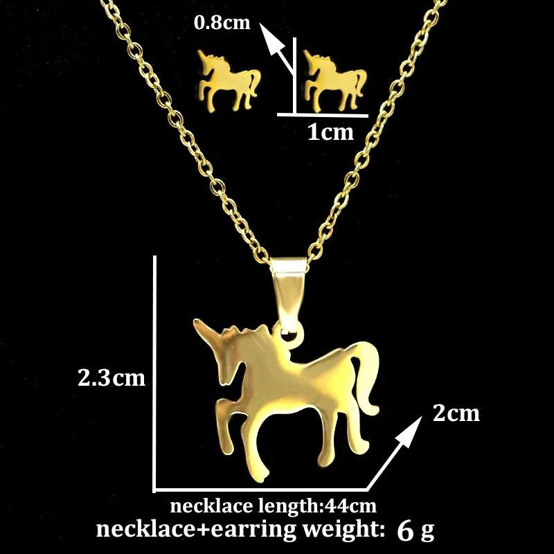 fengnee Stainless Steel unicorn Necklace Women Jewelry Sets Bijoux Animal Licorne Necklaces Pendants Cute Earrings Kids Gifts
