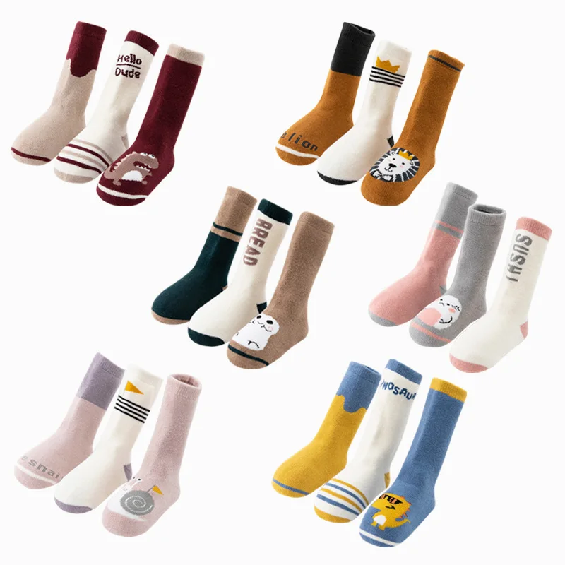 

3 Pairs/Lot Newborn Baby Winter Anti Slip Socks Kids Boys Girls Robot Cartoon Loose Thick Socks Children Clothing Accessories