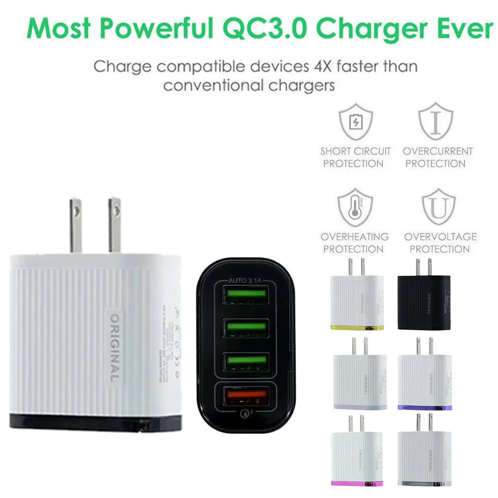 4 порта Быстрая быстрая зарядка QC 3,0 USB концентратор настенное зарядное устройство 6.1A адаптер питания US Plug