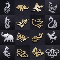 Lot de 10 breloques DIY en acier inoxydable, motifs paon, cygne, papillon, libellule, chat, pour bijoux et connecteurs de bracelet, vente en gros 1