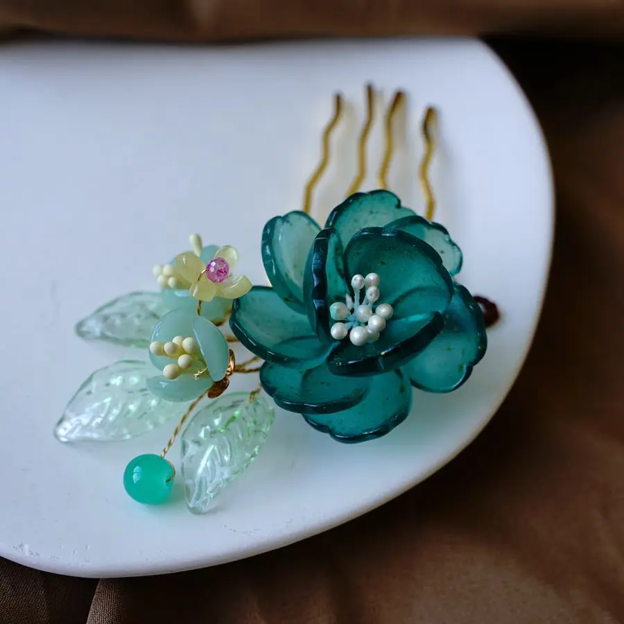2021 New Original Design Chinese Hairpin Pink Blossom Flower Hair Pins For Women Hair Pin Bridal Headpiece Pince Cheveux Femme