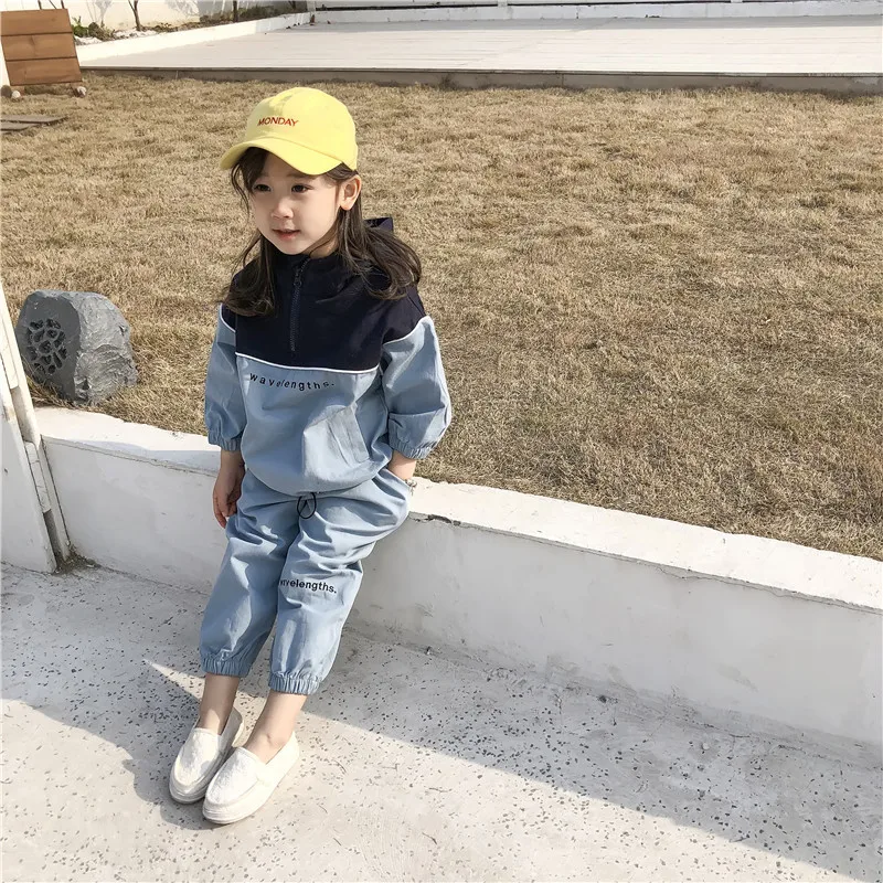 

2019 Autumn New Arrival Korean style clothing sets letters printed hooded matching coat with long pants fashion suit for girls