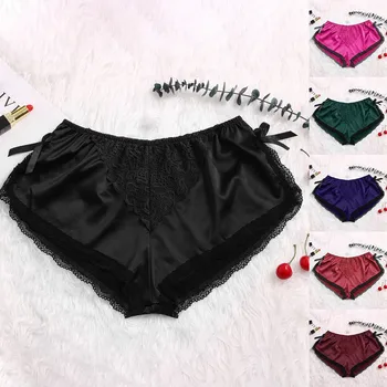 

Women Sleep Short Pants Silk Satin Pajamas Summer Home Beach Bottoms Lounge Sleepwear Loose Large Size Lace Short Pants