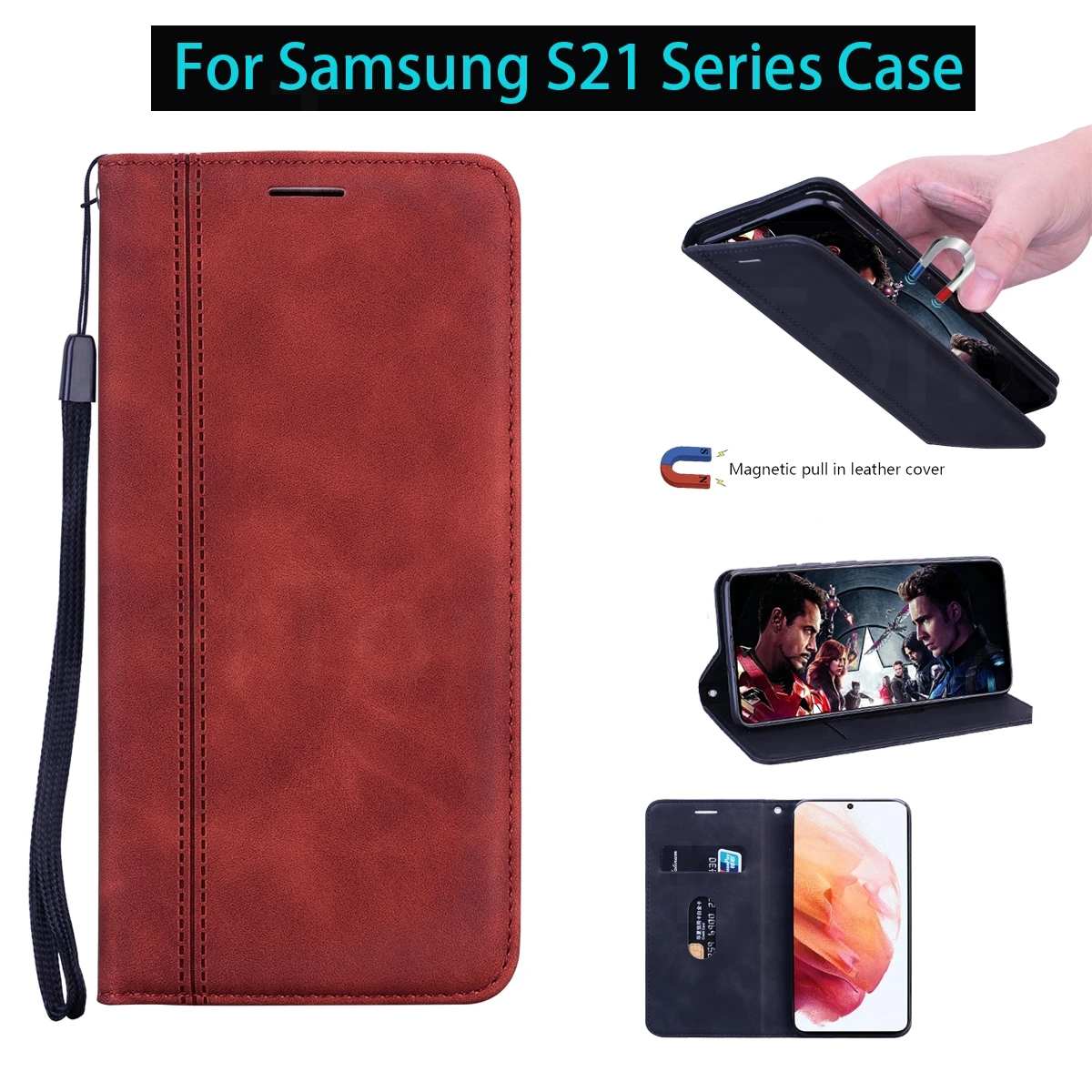 Leather Case for Samsung Galaxy S21 Ultra Plus Cover Fashion Wallet Flip For s21 ultra plus 5G Coque Funda | Мобильные телефоны и