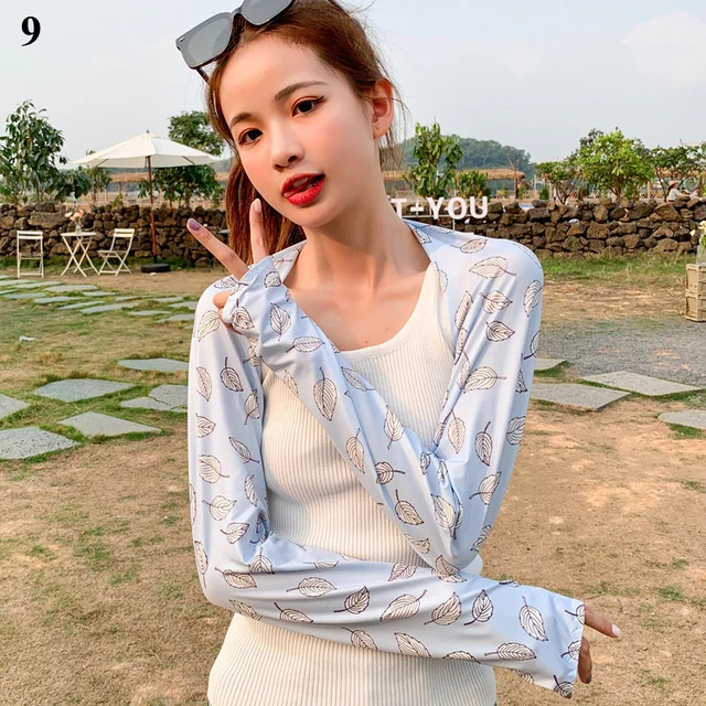 long fake sleeves Scar Cover Gloves Fake Sleeve Foldable Siamese Sun Protection Elbow Cuff Arm Cover Driving Arm Warmers Sleeves Leaves 2