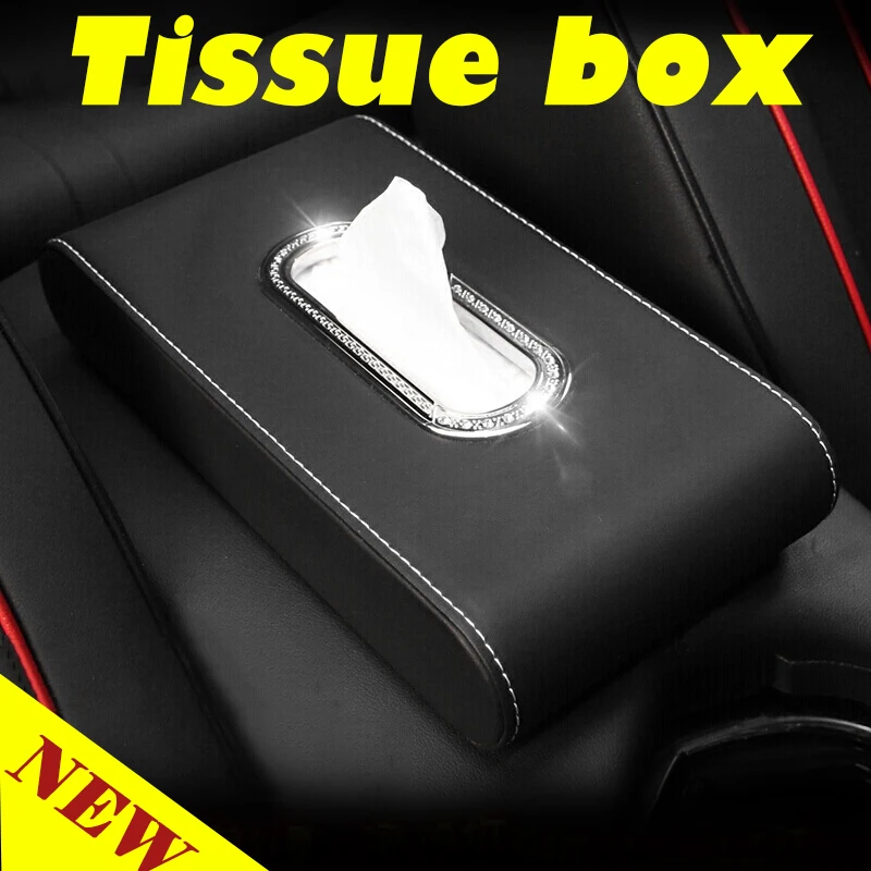 

Bling Crystal car tissue Box Luxury PU Leather Auto Paper Box Holder Cover Case Tray for Home Office Automotive